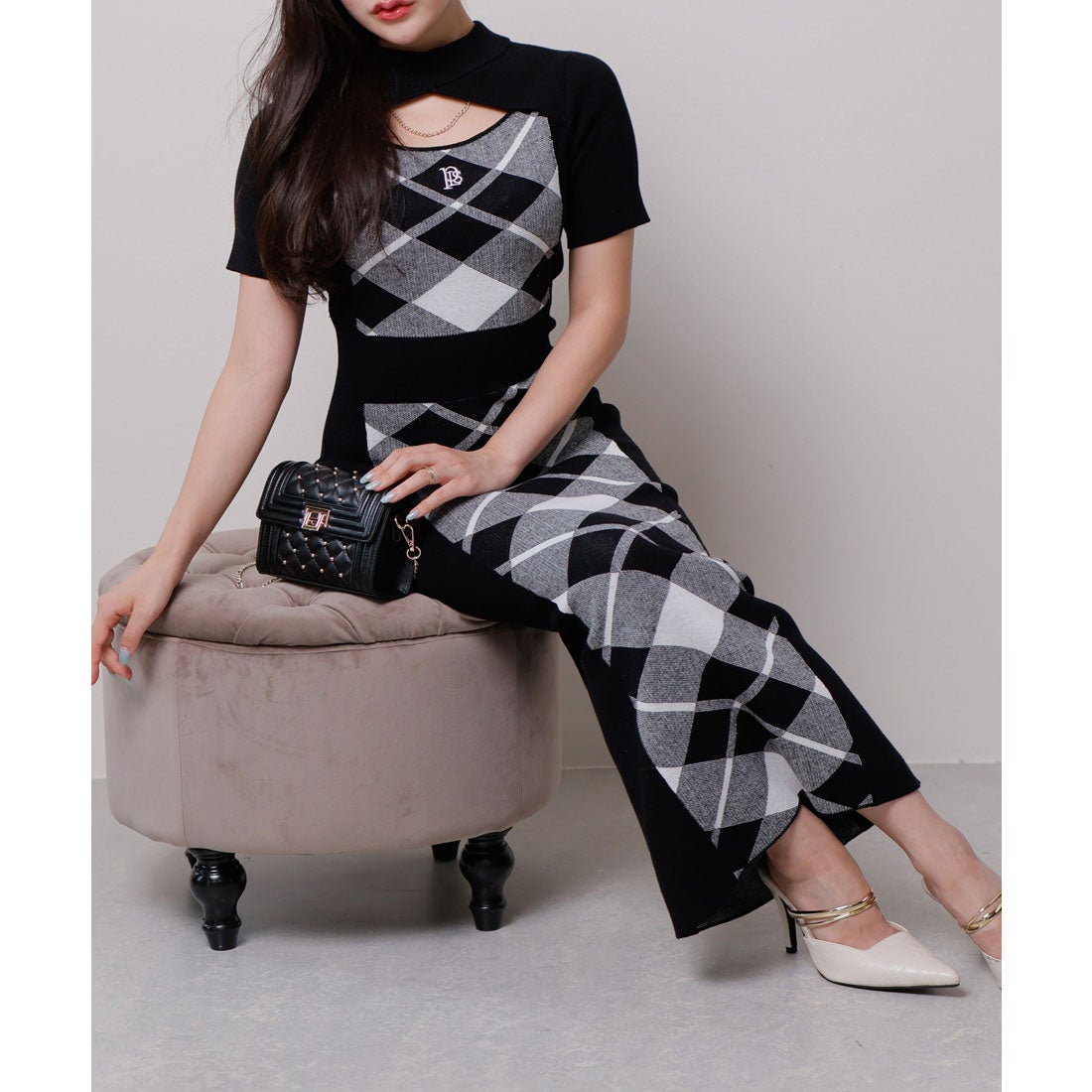 LIPSERVICE チェックジャガードアンサンブルニットワンピース リップ