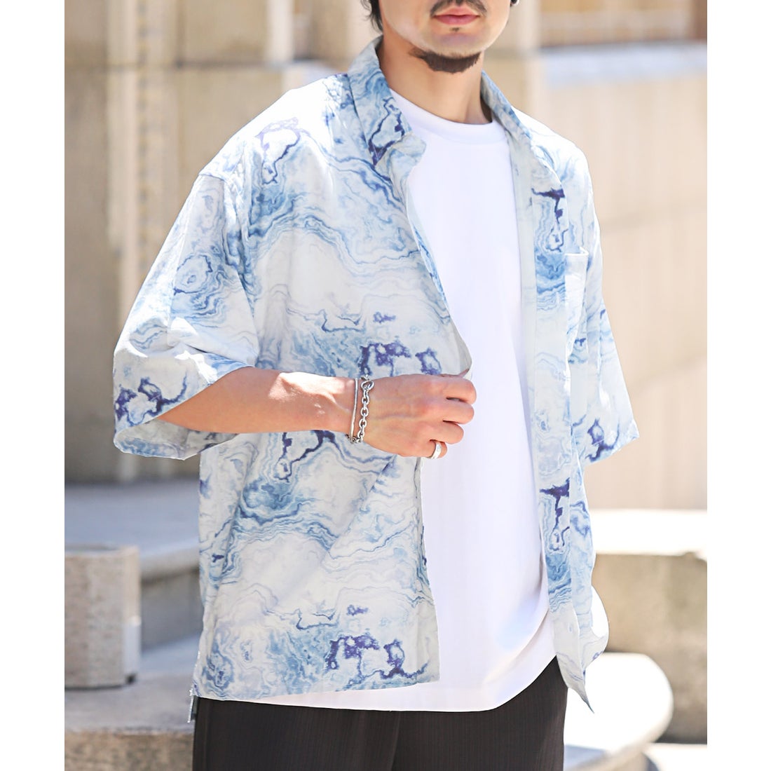 ラグスタイル LUXSTYLE 総柄プリント半袖レーヨンシャツ/半袖シャツ