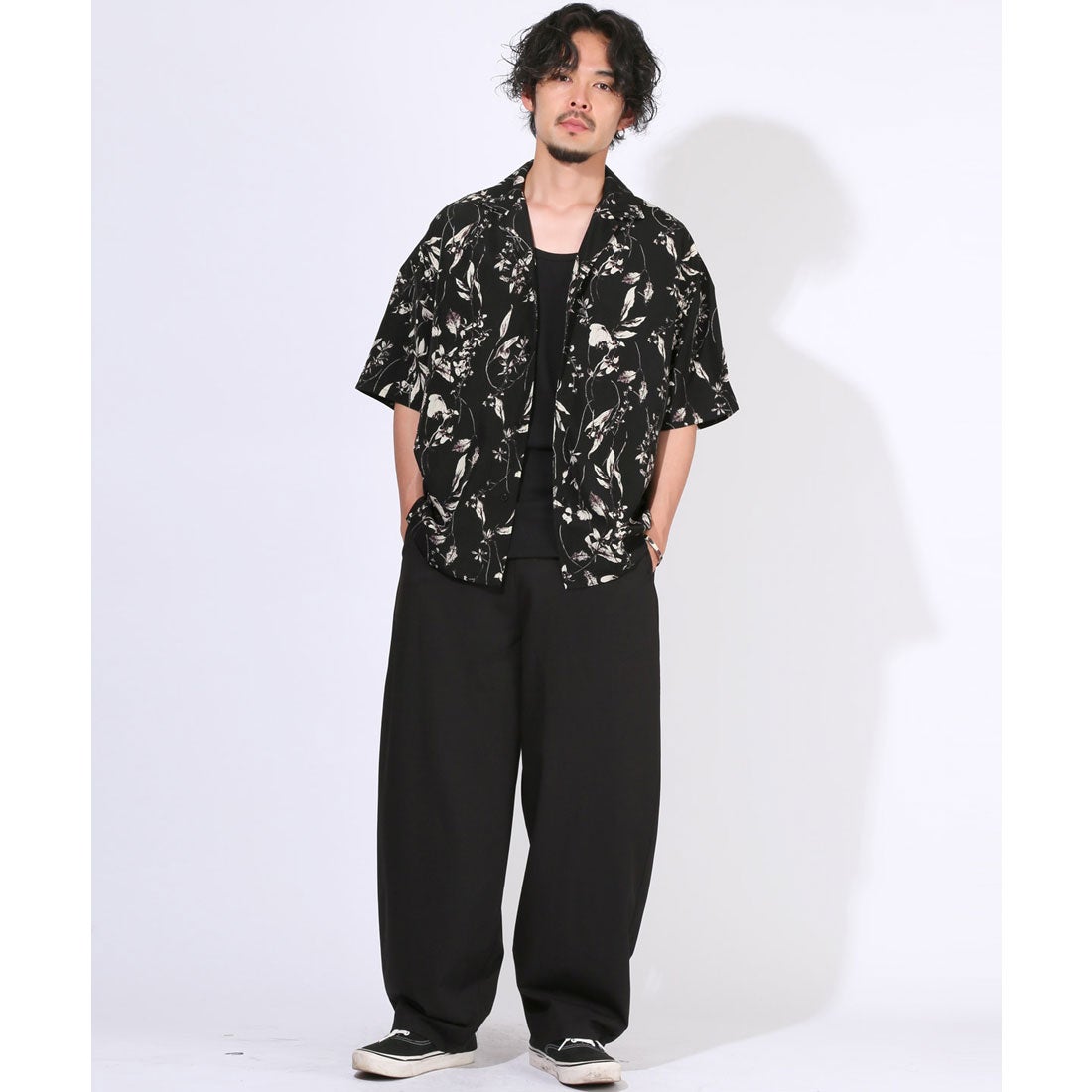 ラグスタイル LUXSTYLE 花柄オープンカラー半袖シャツ/シャツ 半袖