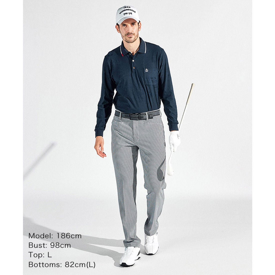 MUNSINGWEAR ストレッチリンクスジャガード長袖ポロシャツ -デサント