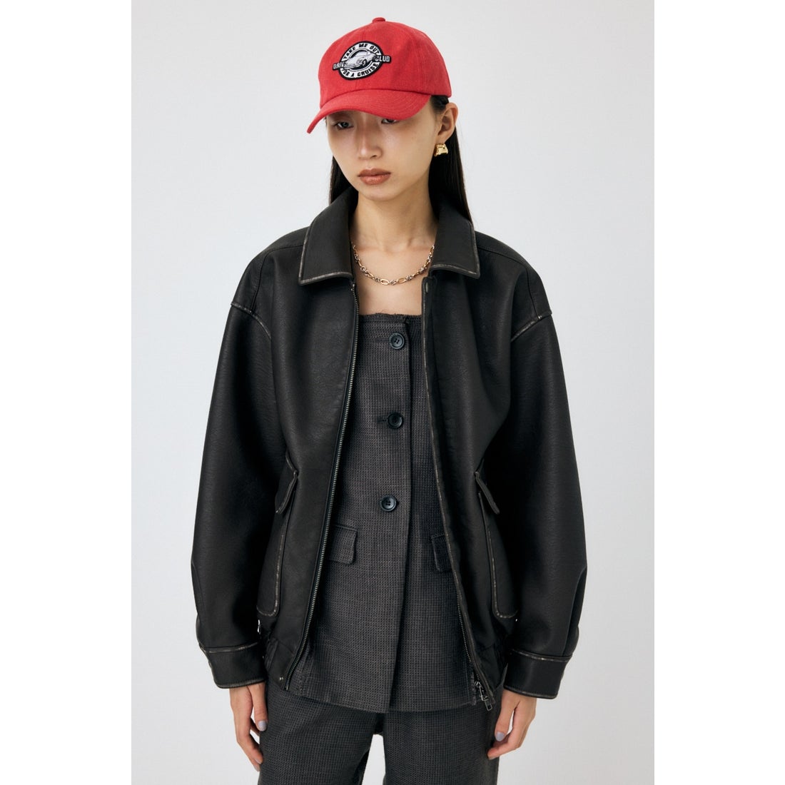 00s archive MOUSSY フード羊革レザーライダースジャケット黒2 00s