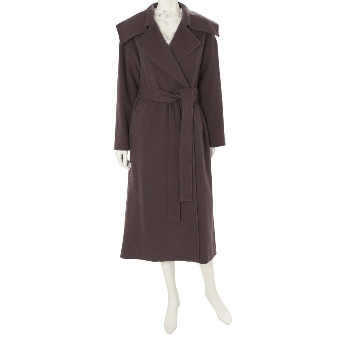 MERCURYDUO ウールセーラーカラーロングコート（ダークブラウン） -靴