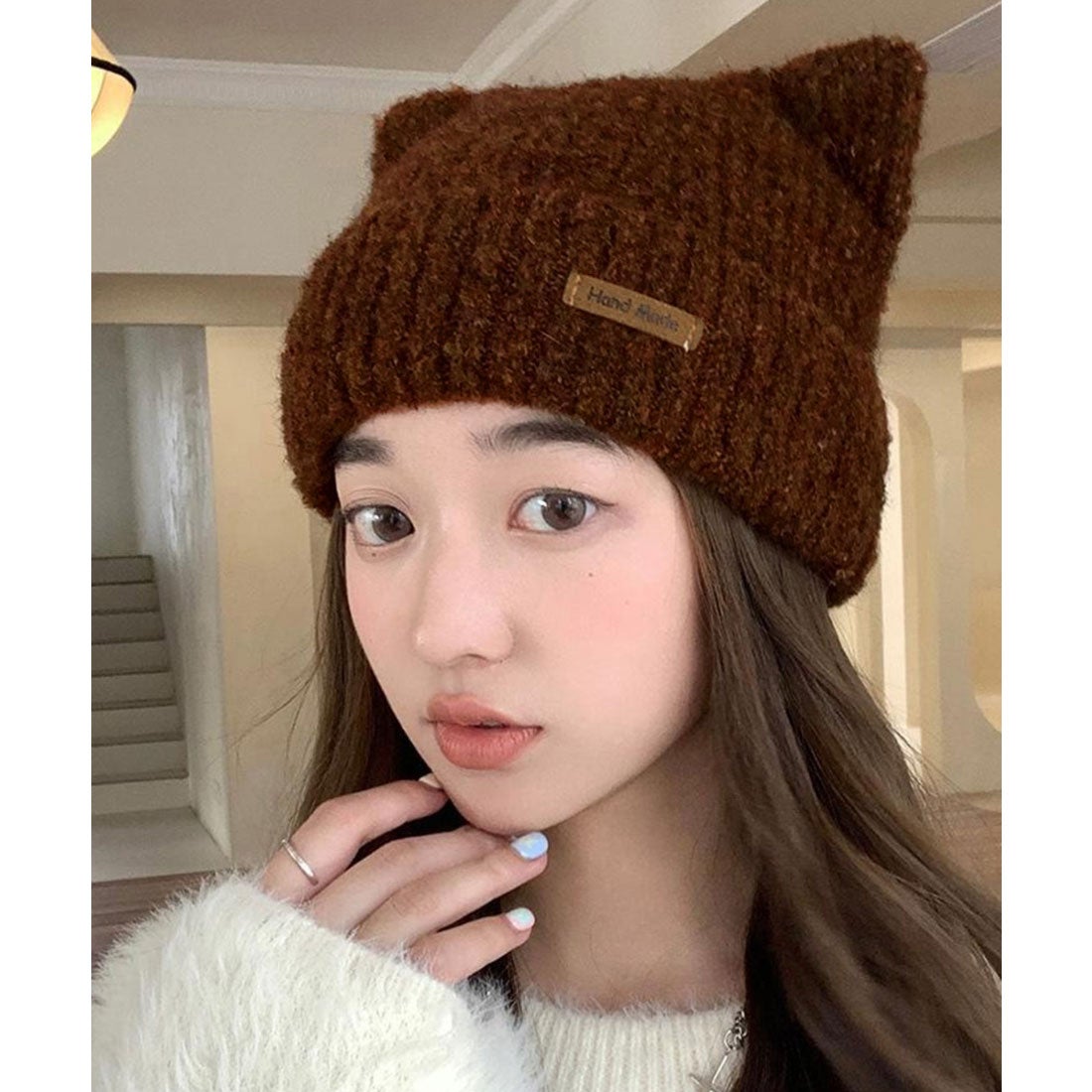 miniministore 猫耳ビーニー リブニット帽子 レディース