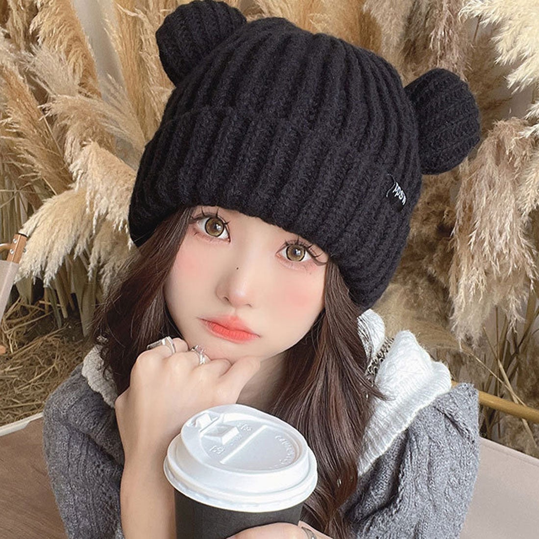 miniministore くま耳ニット帽 レディース帽子 韓国風 - ファッション