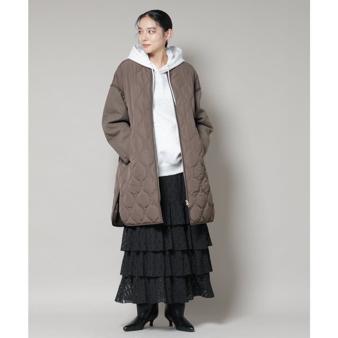 ナノ・ユニバース NANO universe 異素材コンビキルティングノーカラー