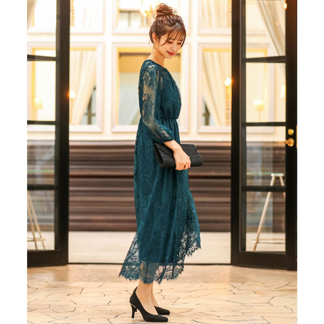 ニアナ niana 総チュールレースロング 結婚式ワンピース パーティー