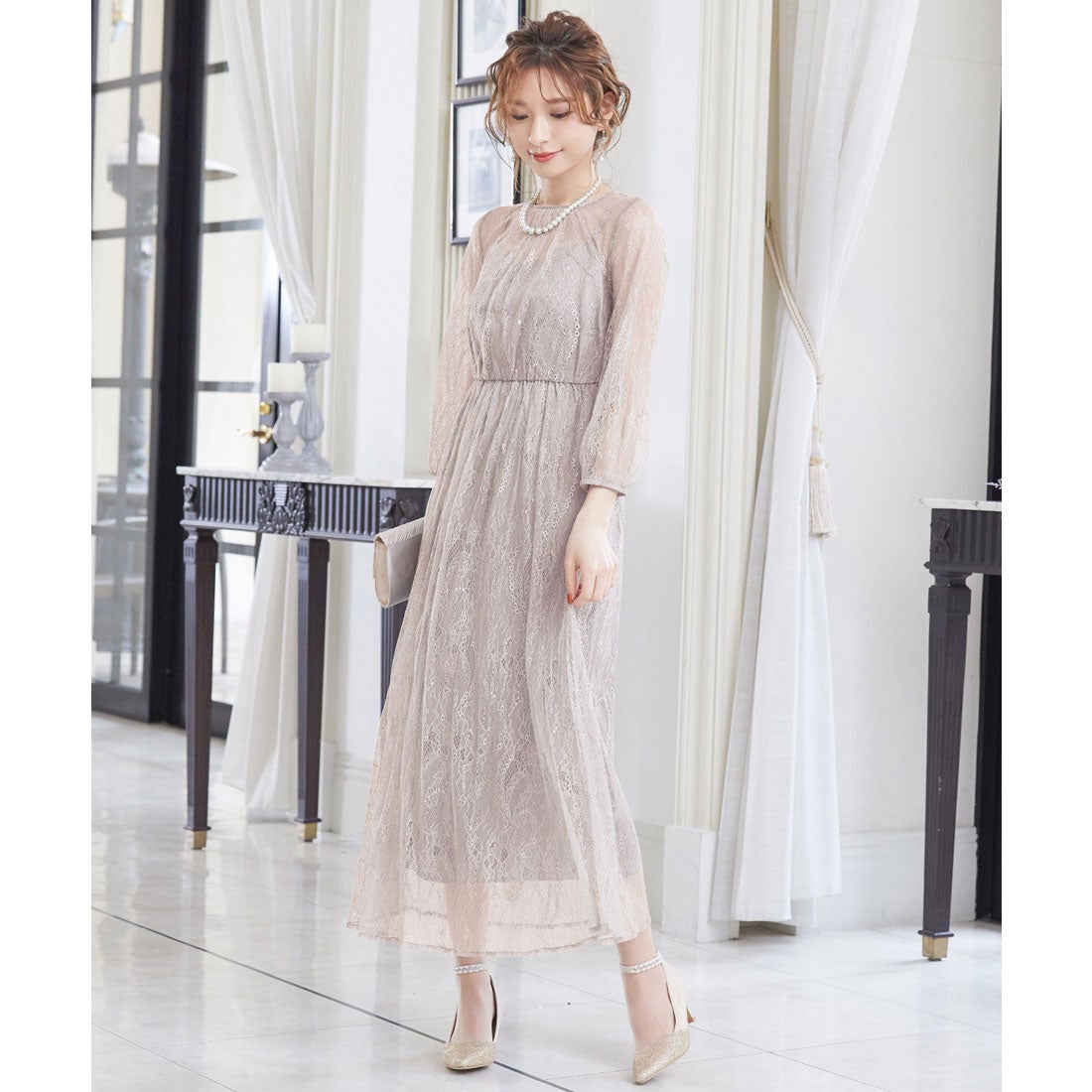 ニアナ niana 総チュールレース 結婚式ワンピース パーティードレス