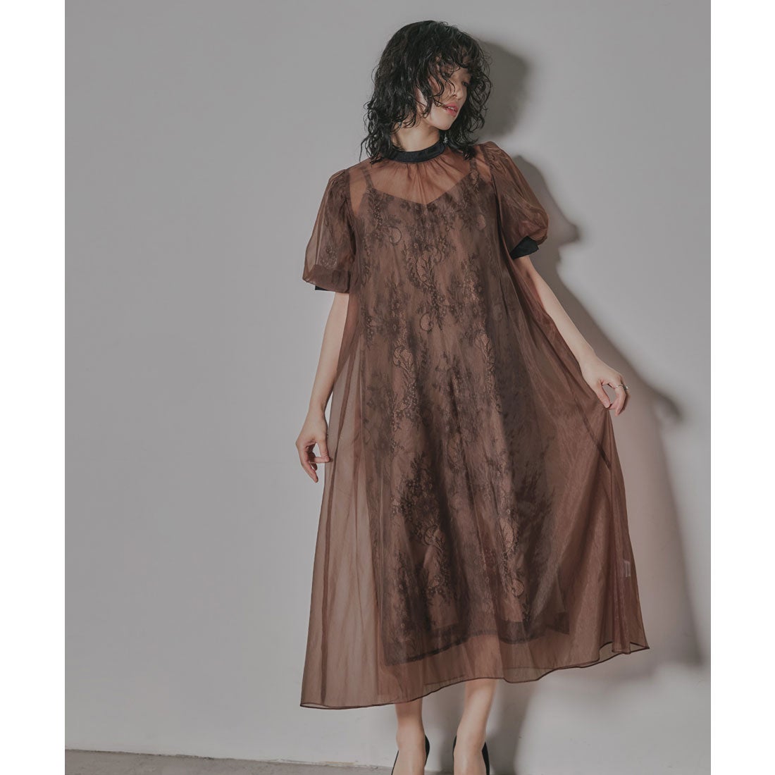 ニアナ niana 【着丈が選べる】Aラインオーガンジーレースレイヤード