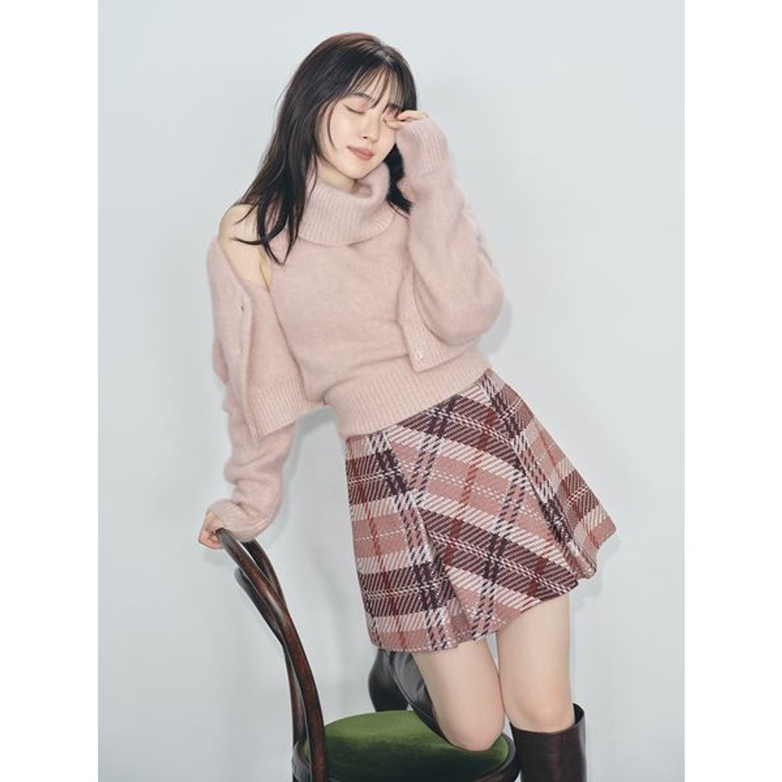 スナイデル SNIDEL ロービングチェックミニスカート （RED