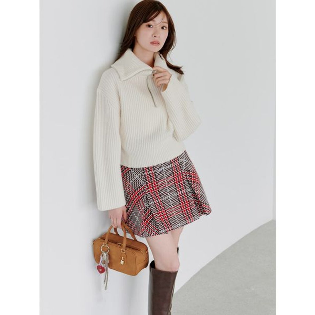 スナイデル SNIDEL Sustainableロービングチェックミニスカート （RED