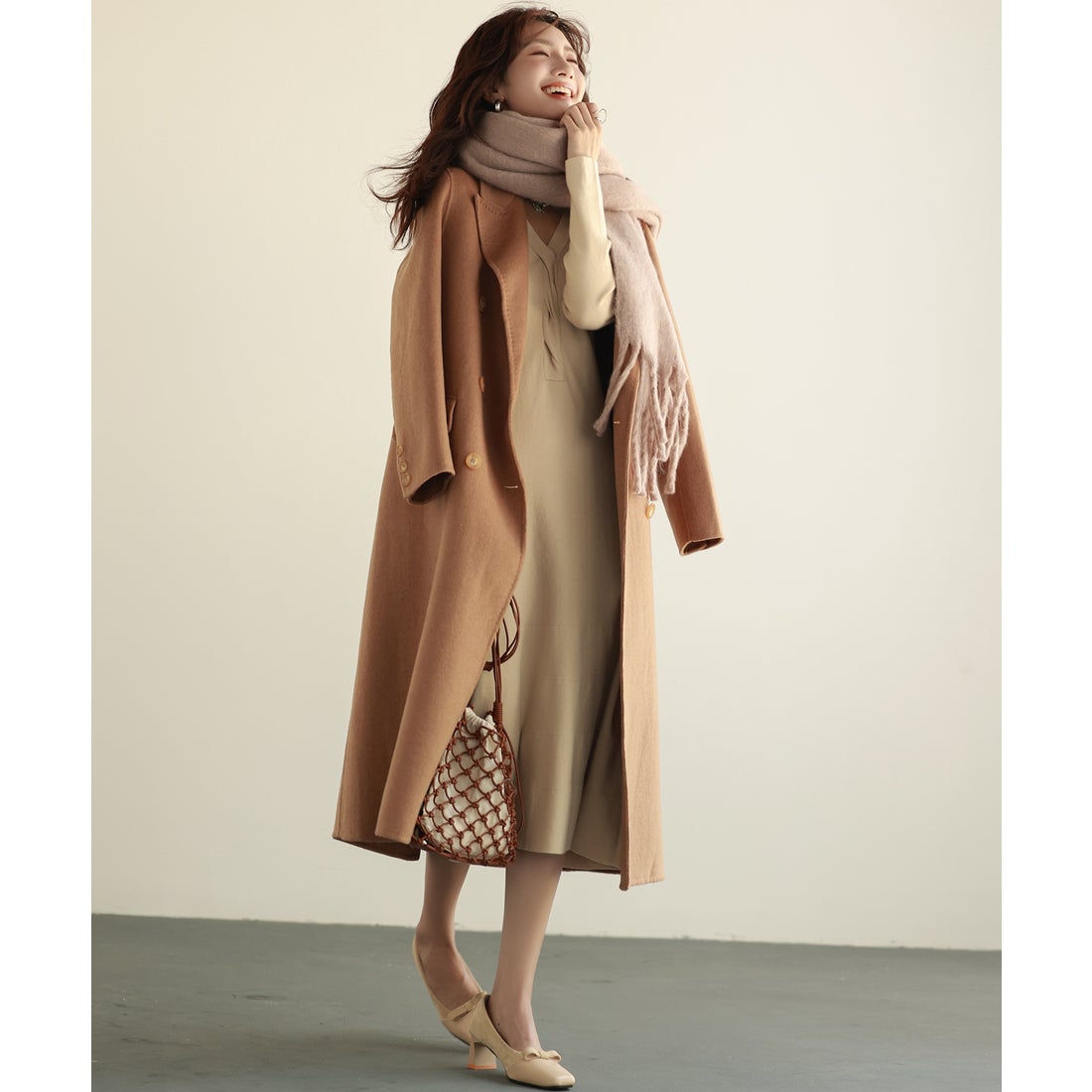 セゾンドパピヨン SAISON DE PAPILLON ウール混ロングチェスターコート