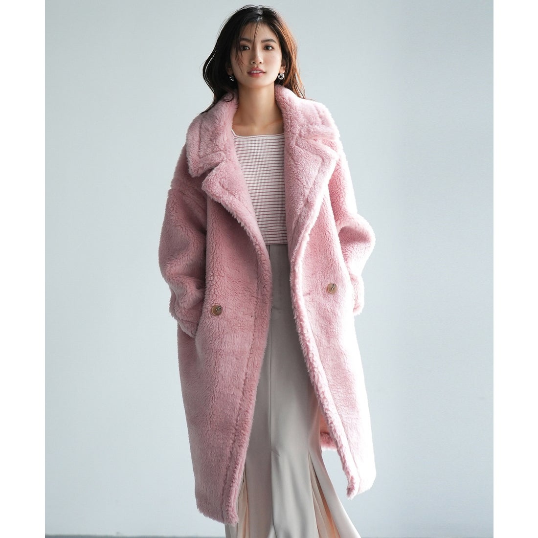 セゾンドパピヨン SAISON DE PAPILLON ロングボアコート （ピンク