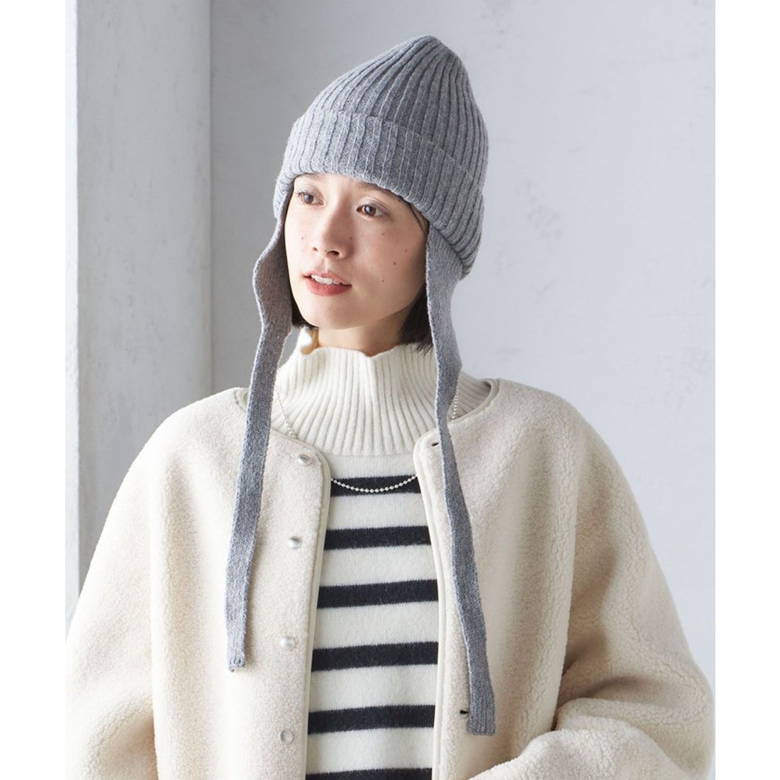 シップス SHIPS Revis.:ニット フライト キャップ （グレー