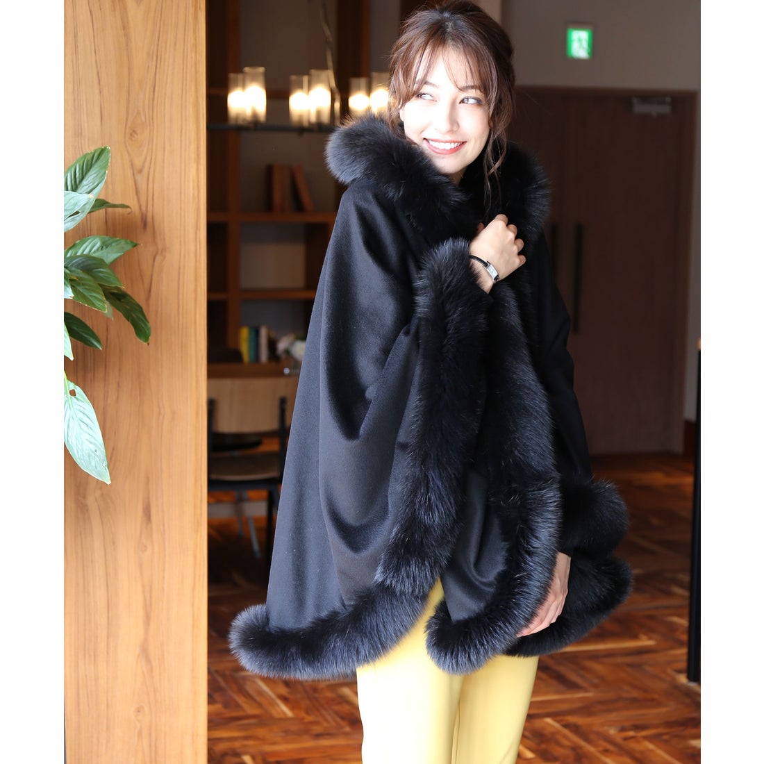 theory カシミヤ混ポンチョ 黒 ケープ 【公式通販】