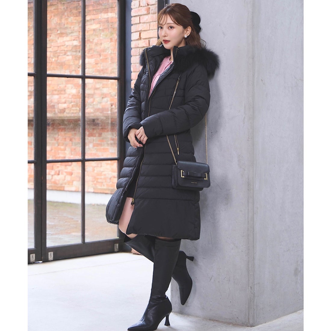 美品ホーンガーメントレディースロングダウンゴルフ36 ホーン