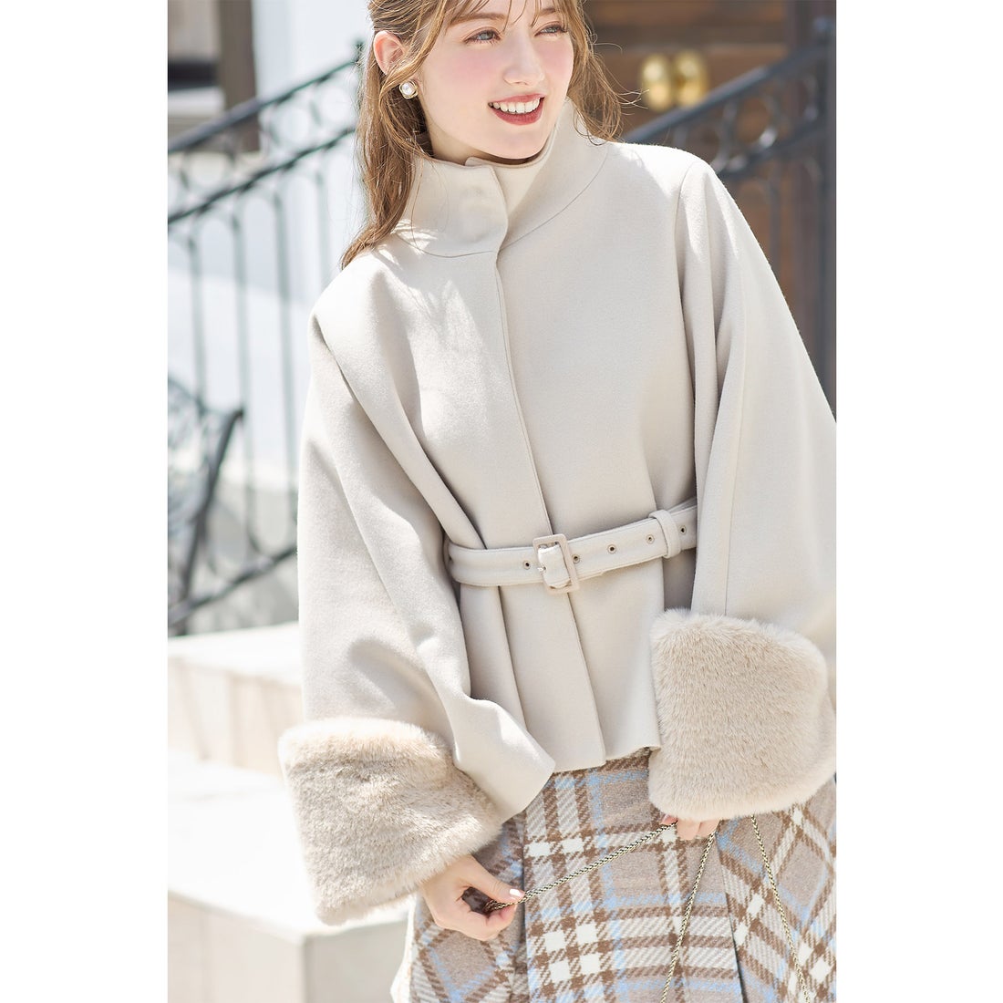 トッコクローゼット tocco closet 2WAYファー＆ベルト付きケープライク