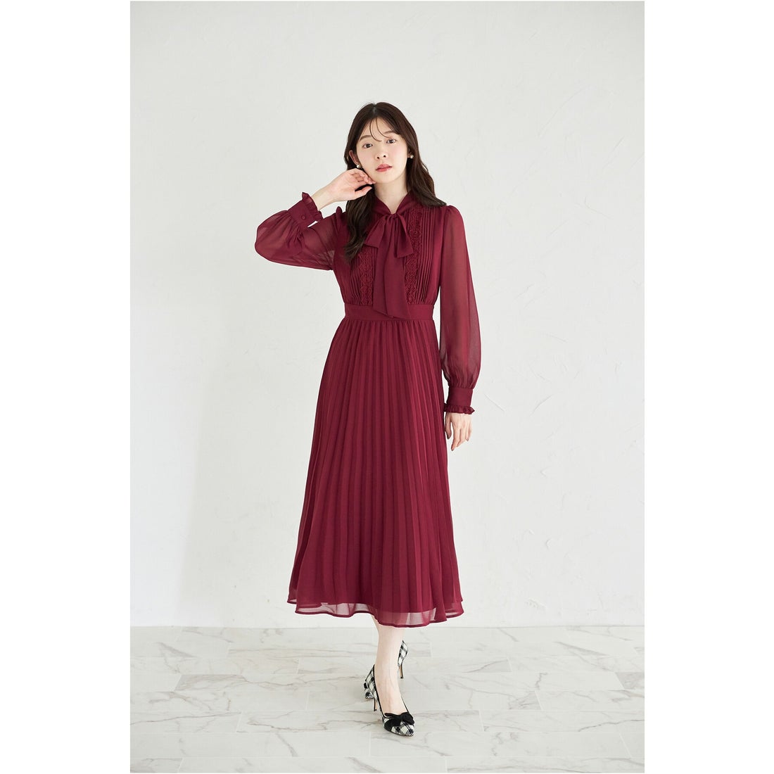 トッコクローゼット tocco closet ラインレース×ピンタックボウタイ