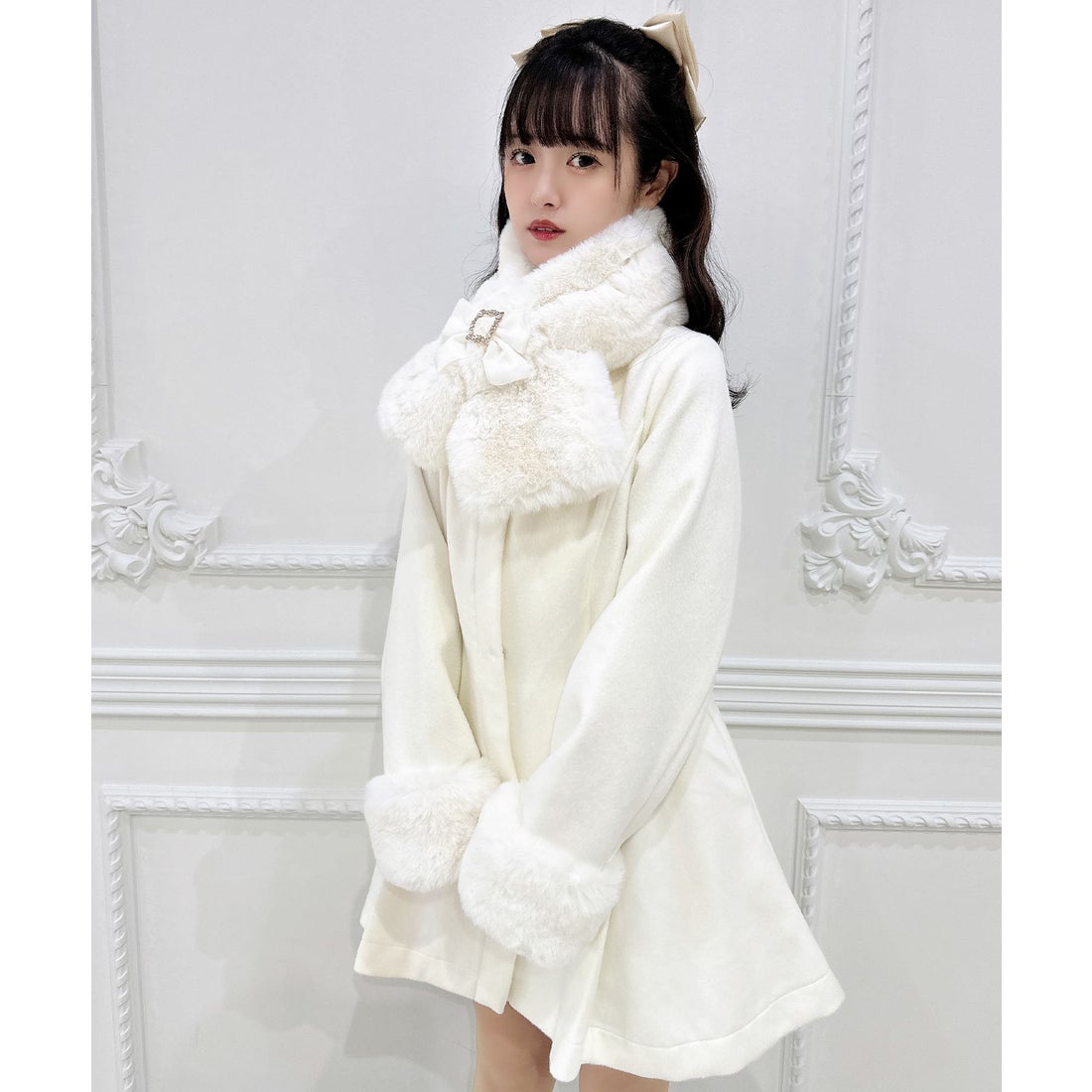 ロジータ ROJITA ファーティペット付きトリプルリボンコート