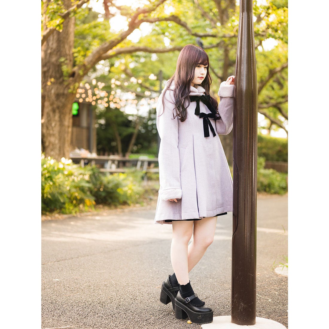 ロジータ ROJITA ダブルリボンフレアコート （ピンク） -ファッション