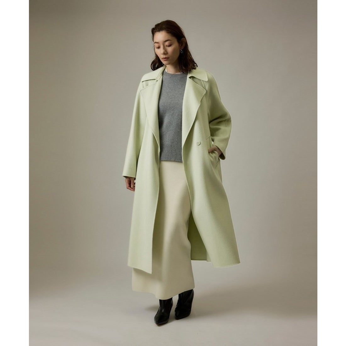 ロペ ROPE' ラムウールリバーロングコート （キミドリ（34