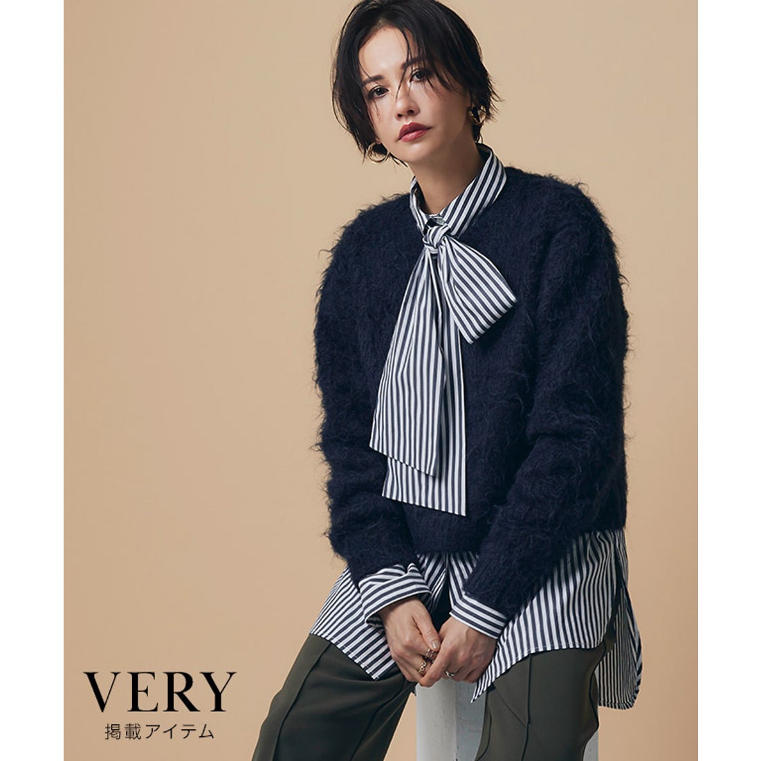 ラス RASW モヘアタッチクロップドニット （ネイビー） -ファッション