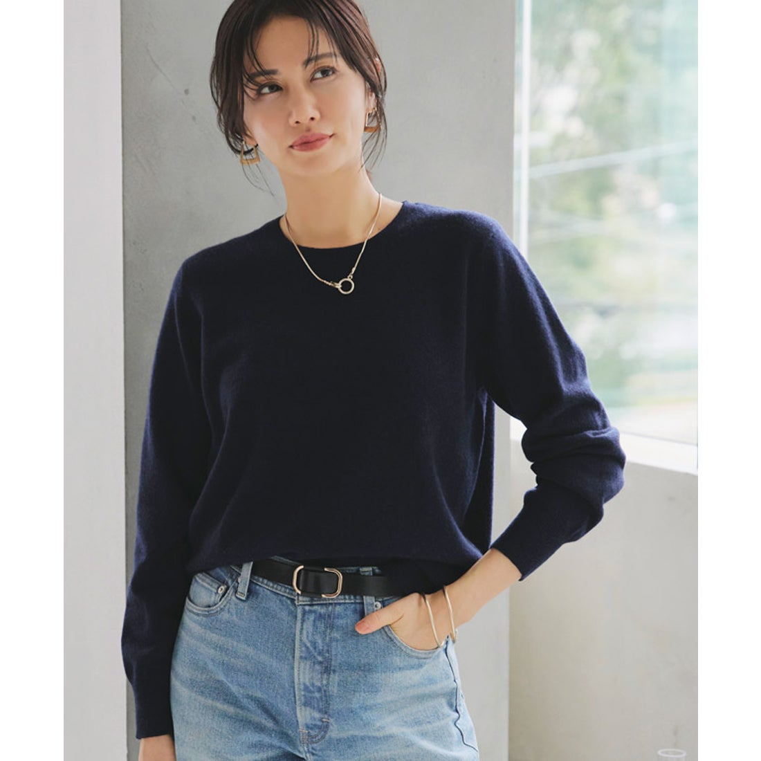 ラス RASW カシミヤ100％クルーネックニット （ネイビー