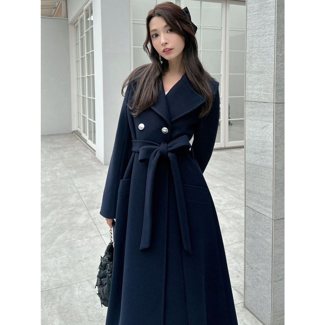 リゼクシー RESEXXY Aラインフレアコート （ネイビー） -ファッション