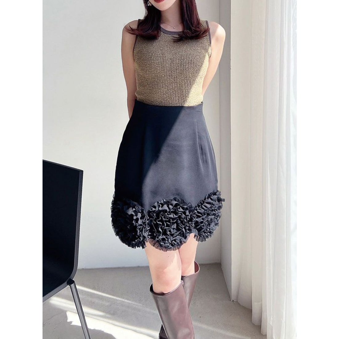 リゼクシー RESEXXY コサージュミニスカート （ブラック