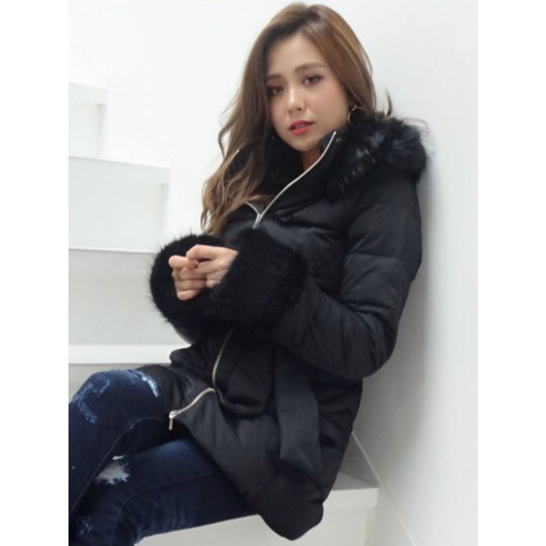 リゼクシー RESEXXY フード付ダウンコート （ブラック） -靴