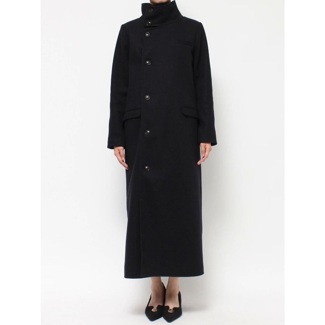 RESEXXY スタンドカラーロングコート（ネイビー） -アウトレット通販