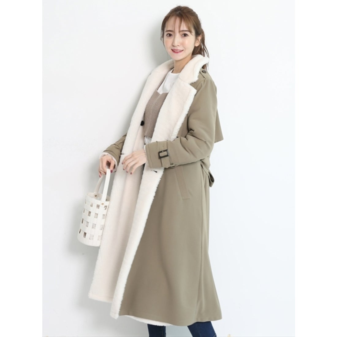 Rirandture リバーシブルボアトレンチコート （ライトベージュ