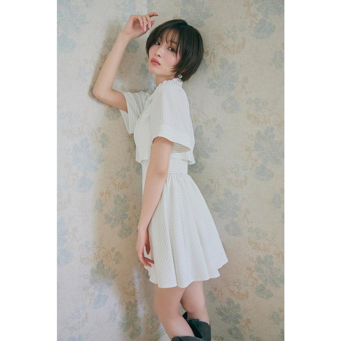 リエンダ rienda バストフレアミニワンピース （柄WHT5