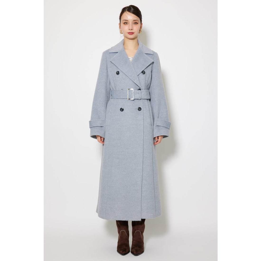 rienda ダブルカラーシェイプドチェスターコート BLU -ファッション