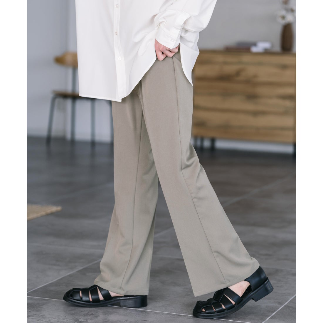 再構築ファーフレアスラックスフリンジスラックスワイド変形スラックス