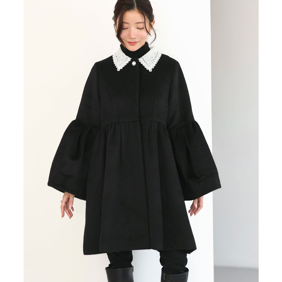 ルイルエブティック RUIRUE BOUTIQUE レース襟 付き ウールコート