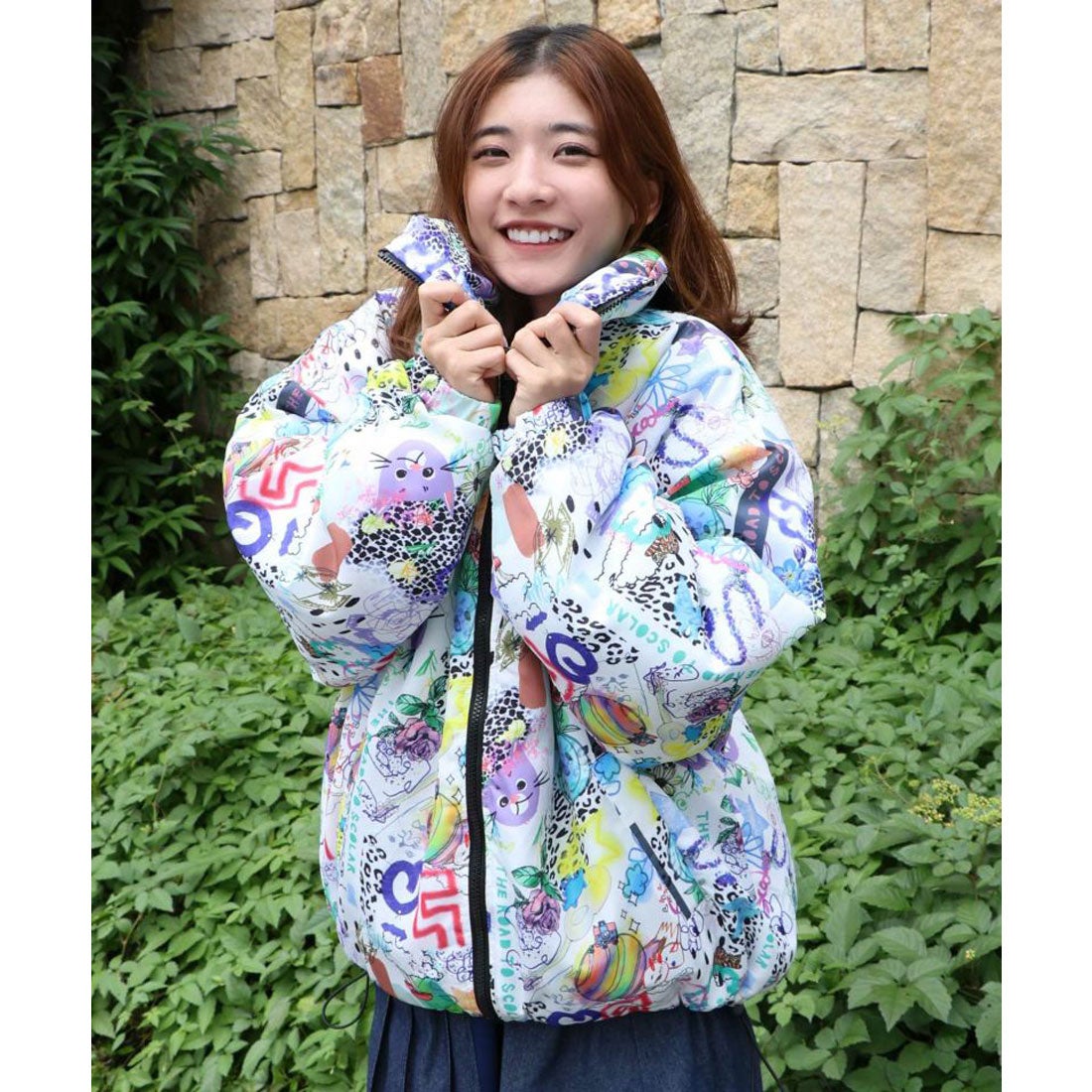 スカラー ScoLar 花柄orアート柄 2柄展開中綿入り ボリュームブルゾン