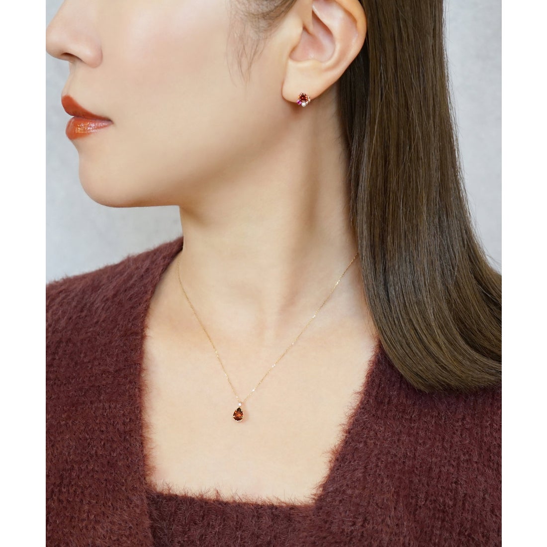 テイクアップ TAKE-UP K18・K10 ガーネットピアス ローズブーケ