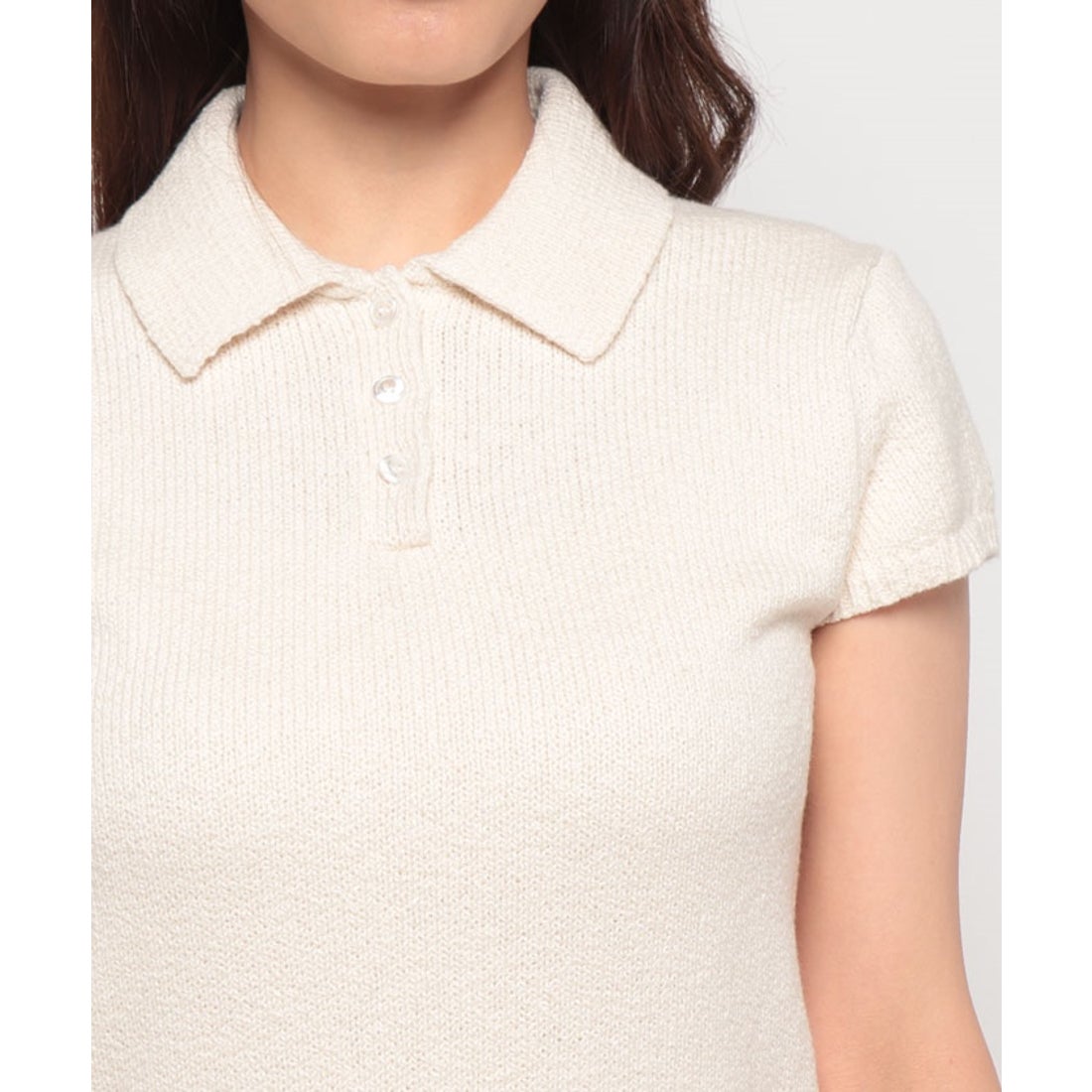 セオリー Theory ポロシャツ WAVE BOUCLE CAP SLV POLO （オフホワイト