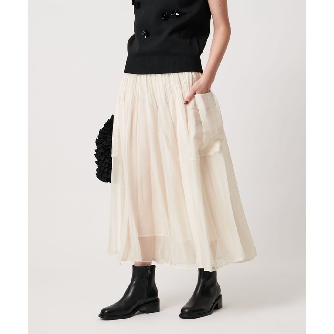 UNITED ARROWS シャンブレー オーガンザ ポケット スカート （OFF