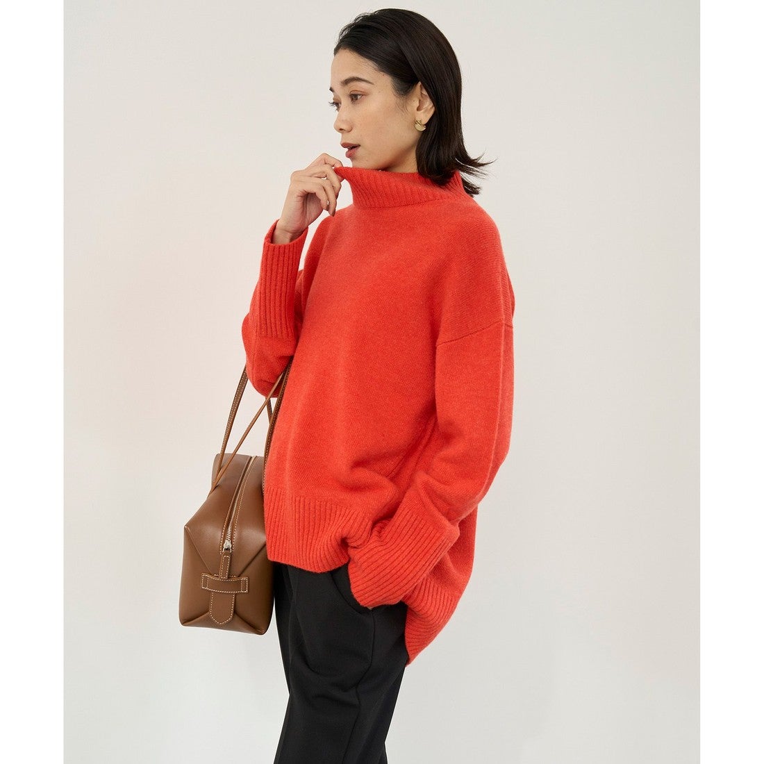 UNFILO 【洗える】カシミヤブレンド ハイネックニット （オレンジ