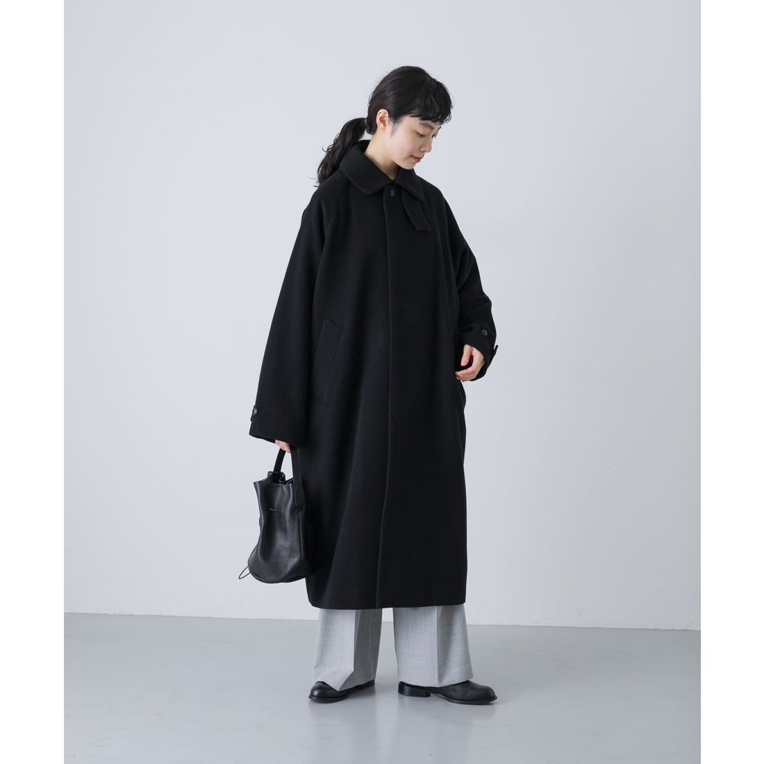 カグレ かぐれ ウールバルカラーコート （ブラック） - ファッション