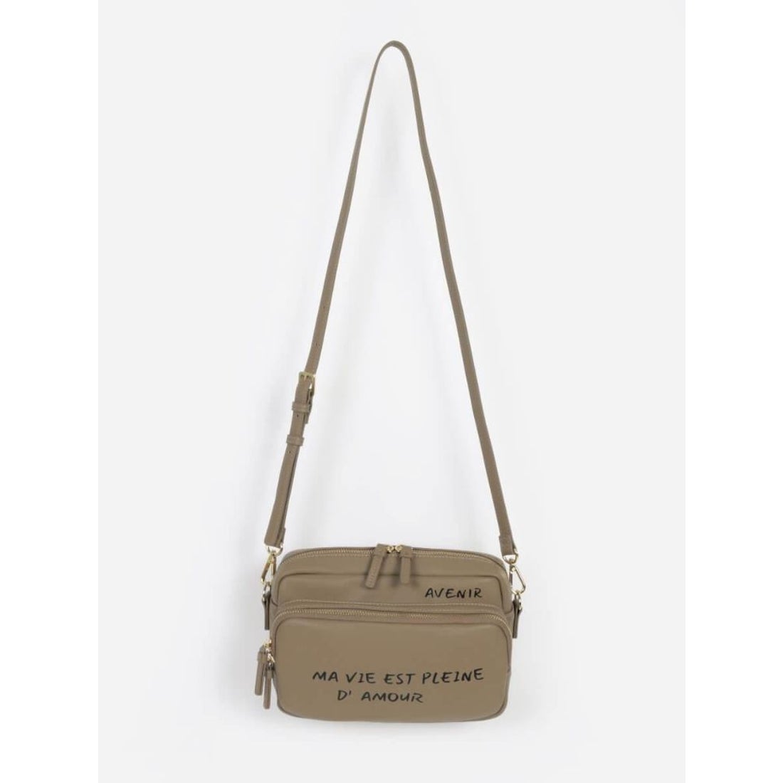 ヴァン Vin メッセージプリントスクエアショルダーバッグ （ブラック