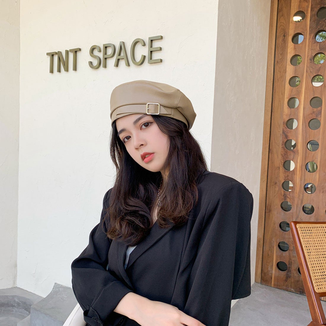 ゾエ ジェンコ Zoe Jenko フェイクレザー ベレー帽 7842 （BEG