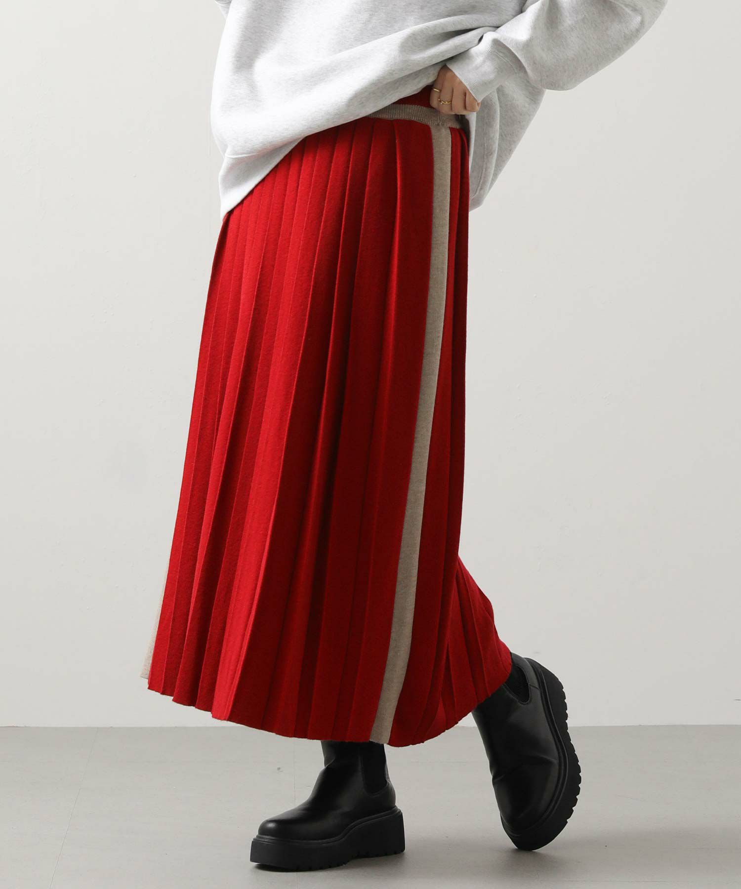 Gready Brilliantウール混サイドラインプリーツニットスカート