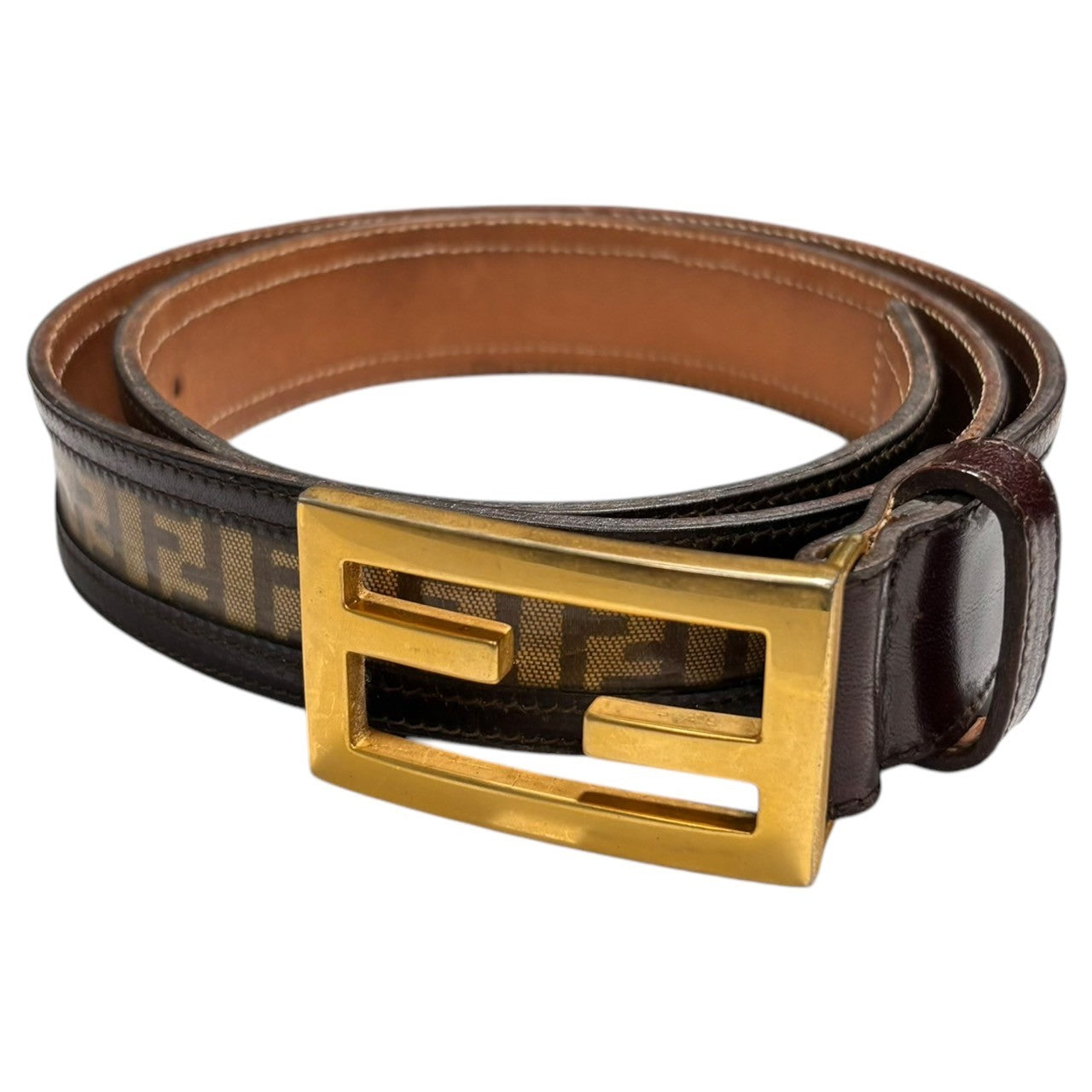 FENDI(フェンディ) Zucca Pattern Logo Buckle Leather Belt ズッカ柄
