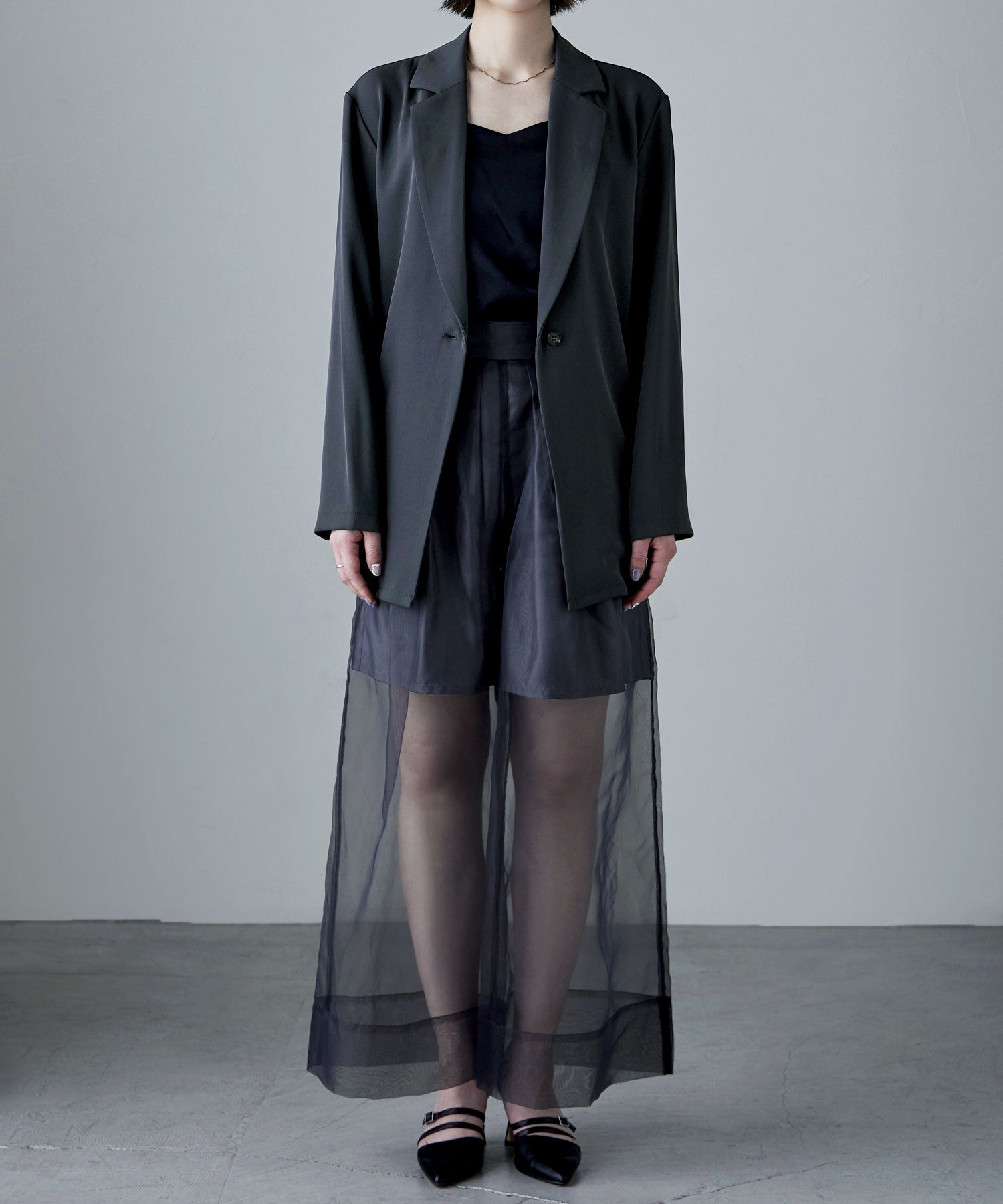 3piecesジャケット＆オーガンジーパンツセットアップドレス｜パンツ