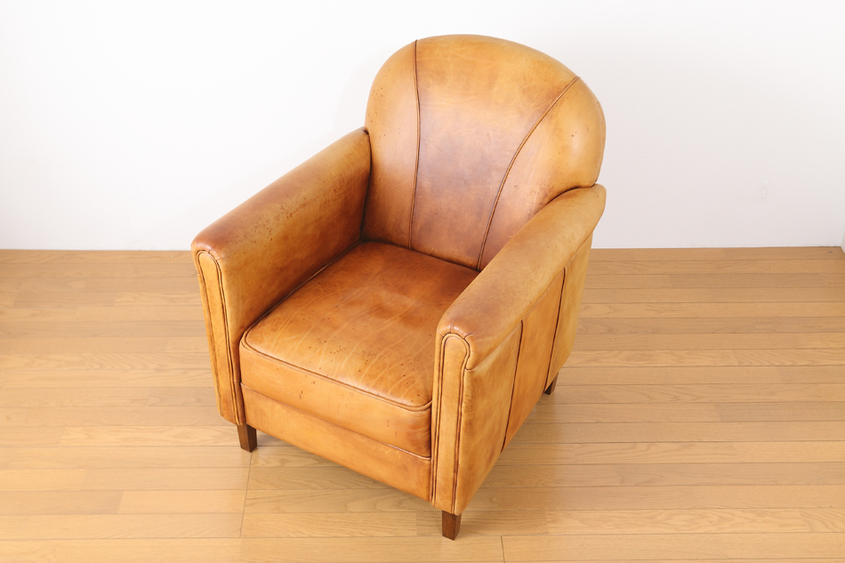 フレンチスタイル ヴィンテージナチュラルレザー クラブチェア