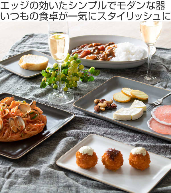 プレート 14cm スクエアプレート エッジライン 陶器（ 食洗機対応 電子