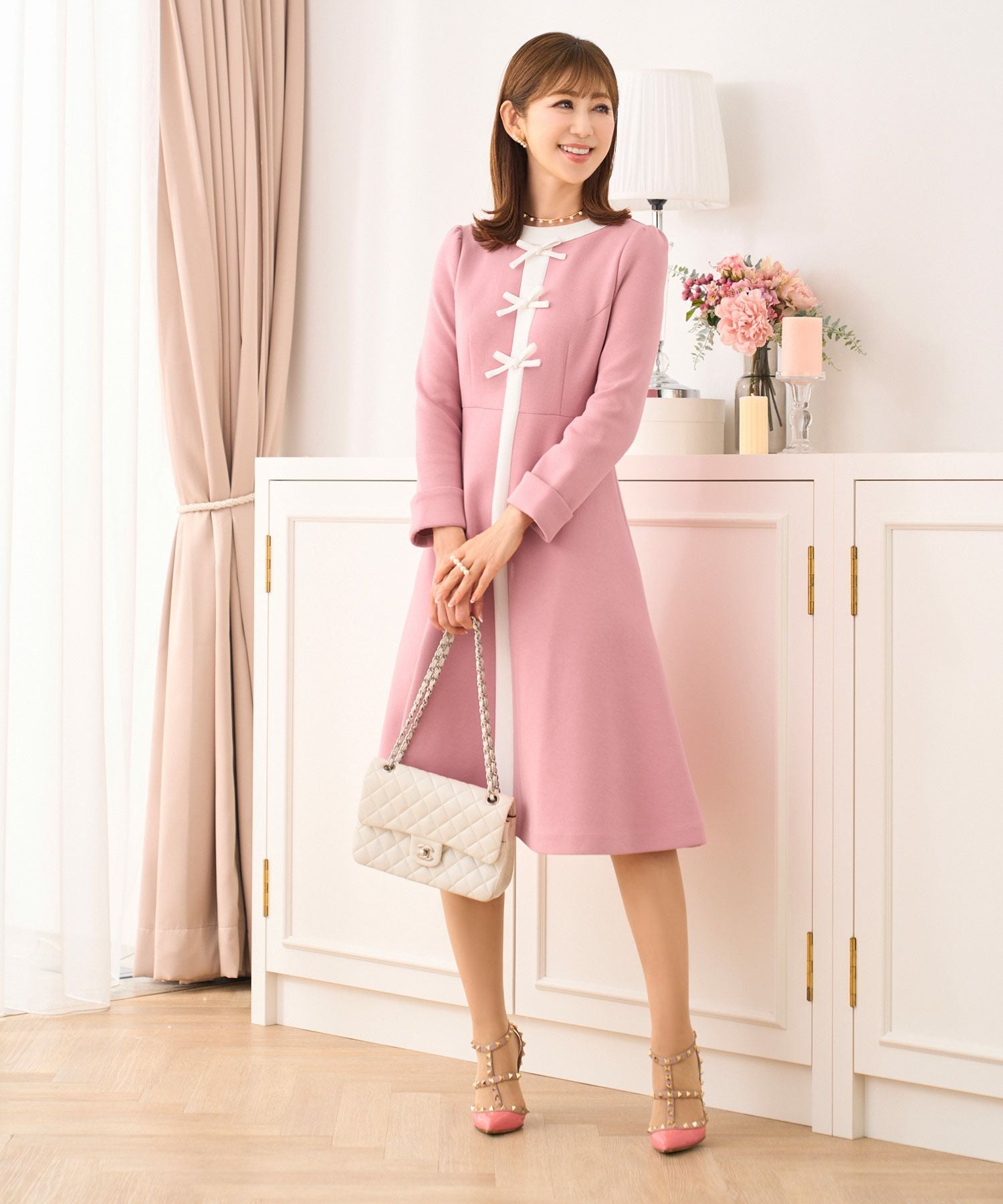 フロントリボン バイカラー フレア ワンピース Prima Scherrer 全4色