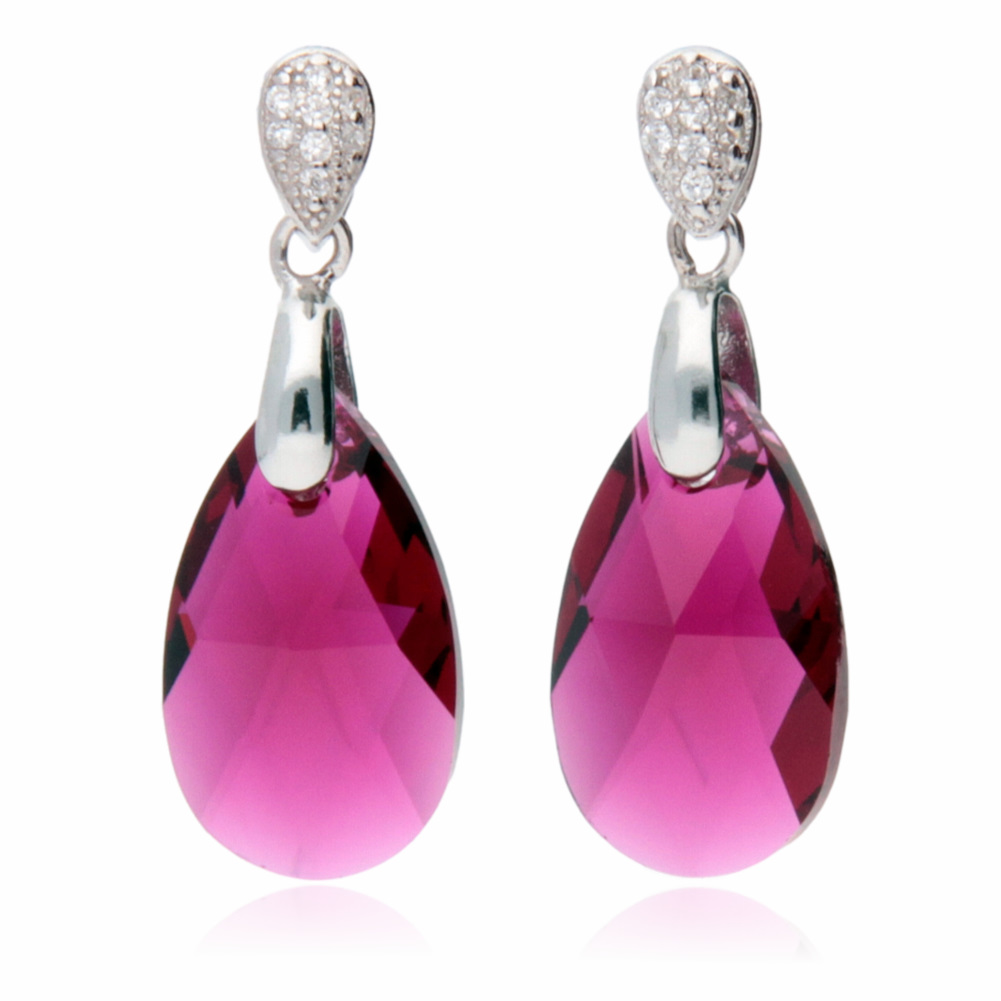 ルビー ピアス 大人上品 ドロップピアス スワロフスキー®・クリスタル